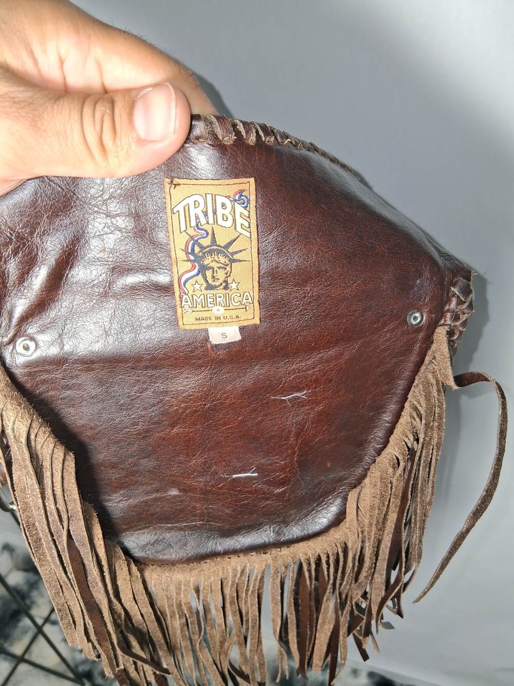 TRIBE America Brown Leather Fringe Hip Bag - Picture 5 of 9